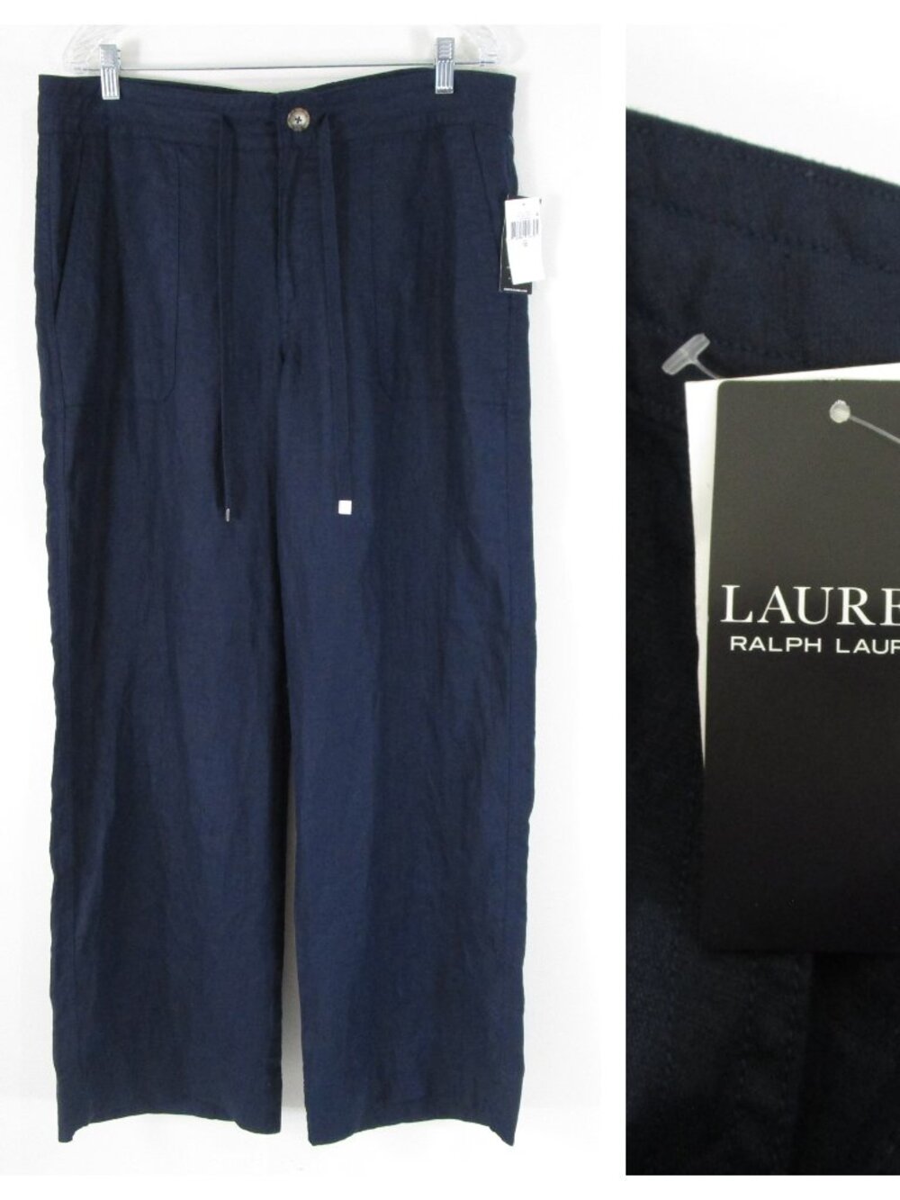 Lauren Ralph Lauren Womens Navy Blue Wide Leg Linen Pants Trousers Size 12